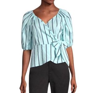 Worthington NEW TAGS Mint Green Striped wrap Top size Small